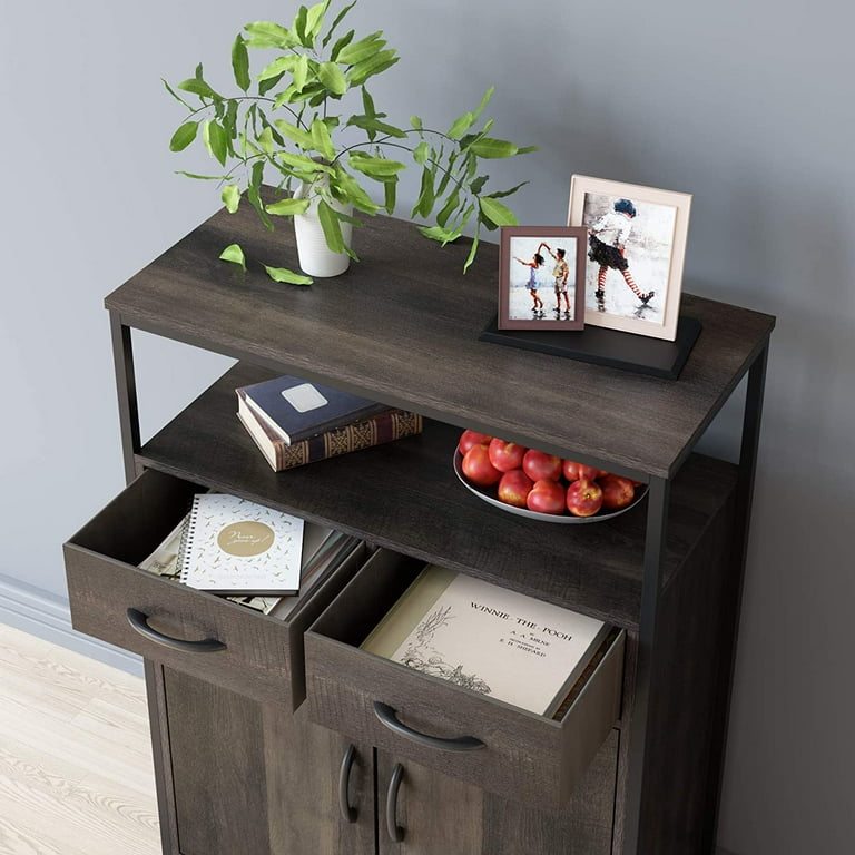 Homfa Storage Cabinet with Doors, Wood Storage Shelf with 2 Fabric Drawers  and Top Storage for Living Room, Dark Brown Finish 
