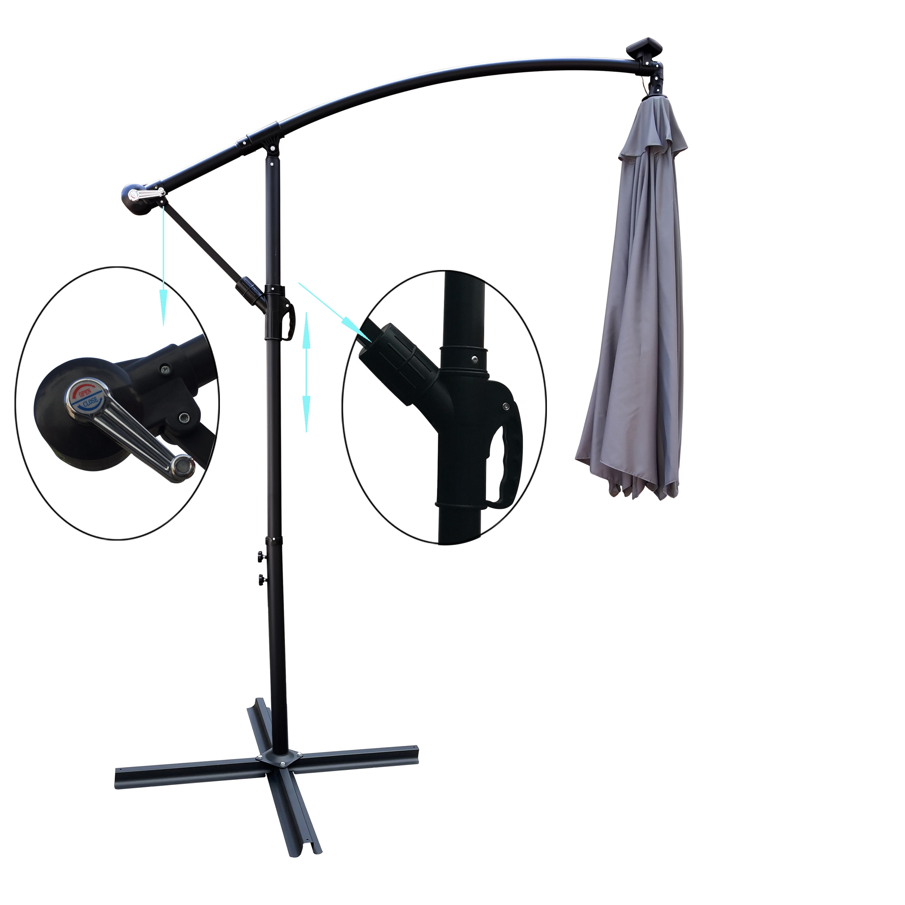 Royard Oaktree 10FT Patio Offset Umbrella w/Solar LED Lights Outdoor Cantilever Hanging Umbrella w/Crank & Cross Base UV Protection Sun Shade for Market Garden Lawn Deck Backyard Pool,Medium grey