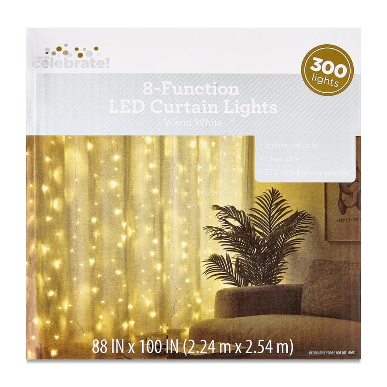 Way To Celebrate LED Curtain Lights, Warm White, 88x100 in photo 6