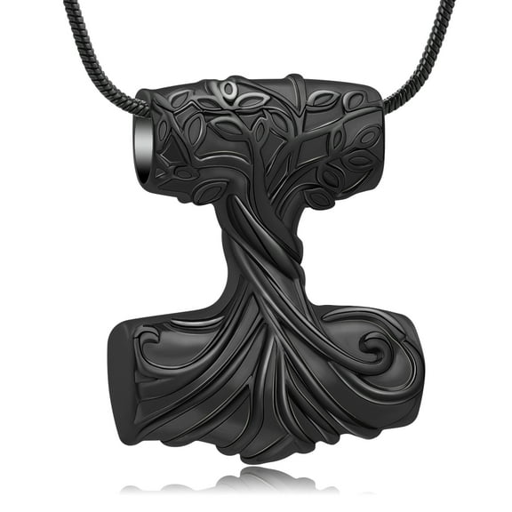Stainless Steel Thor Hammer Tree of Life Urn Pendant Memory Necklace for Cremation Ashes Holder Memorial Jewelry