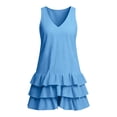 thumbnail image 5 of Sahpxhe Mini Dresses for Women Sleeveless V-Neck Ruffle Tiered Cotton Linen Tank Dress Casual Summer Beach Vacation Sundresses Blue XXL, 5 of 7