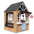 thumbnail image 4 of Classic Outdoor Playhouse Wooden Cottage Versatile with Windows,Reversible Bench,Play Kitchen,Chalkboard,Flower Pot,Birdcage,Pet Door Fun Play Backyard Garden Playground, 4 of 22