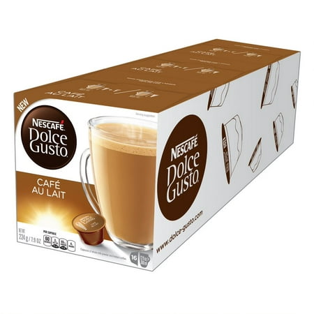 Nescafe Dolce Gusto Coffee Pods - Nescafé Dolce Gusto Café Au Lait Coffee Pods, Robusta Blend, 48 Count (3 Packs of 16 Pods)
