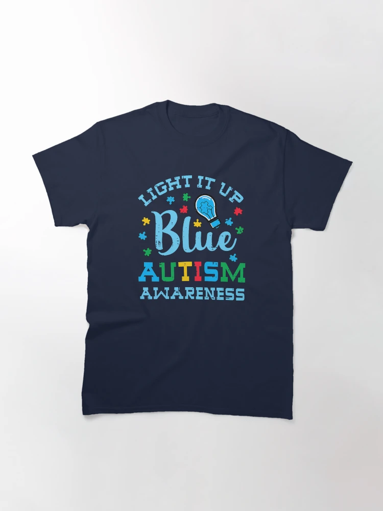 Autism Awareness Light It Up Blue T-Shirt Rainbow Puzzle Piece Graphic Tee Support Autism Awareness Month Shirt