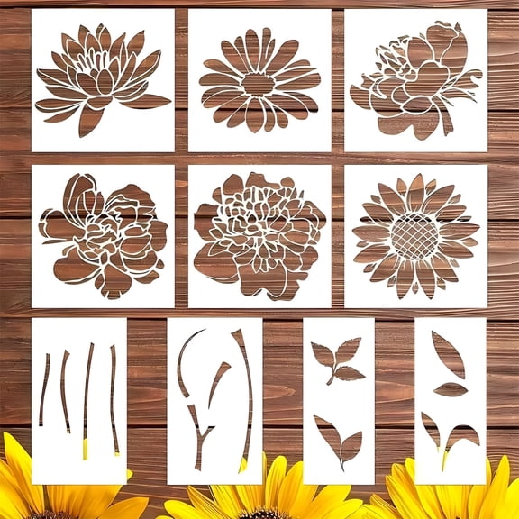 Flower Stencil for Painting Garden Fence Wall Flower Templates for Painting on Wood Furniture 10 Pcs