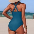 thumbnail image 7 of BOBOGOJP Women Sexy One Piece Swimsuit V Neck Tummy Control Bathing Suits Hollow Monikini Swimwear Blue for Size M, 7 of 7
