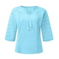 thumbnail image 2 of EHTMSAK Dressy Blouses for Women Pants U-Neck Solid Color Plus Size Tops Leisure Hollow Lace Compression Shirt Blue 3X, 2 of 5