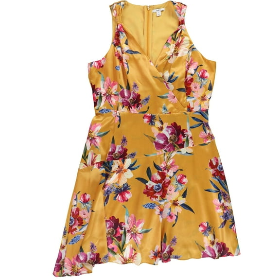 bar III Womens Asymmetrical Fit & Flare Dress, Yellow, 2