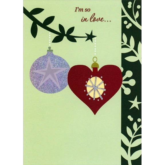 Designer Greetings I'm So In Love for Silver Foil and Red Heart Ornaments African American Christmas Card for Husband, Wife, Boyfriend or Girlfriend