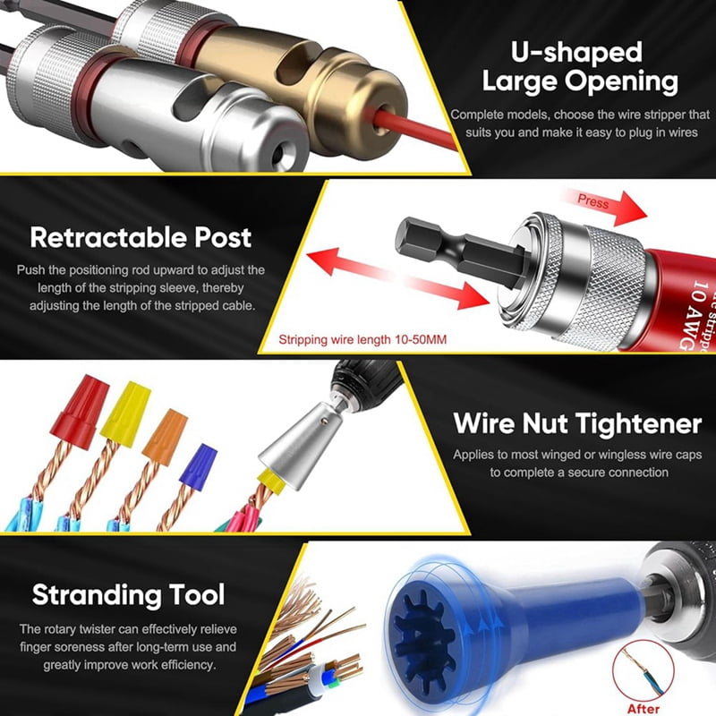 Regulations Wire Stripping for Drill, Wire Stripping Tool & Wire Twisting Connector Set,Wire Twister Tool for Drill 8pcs