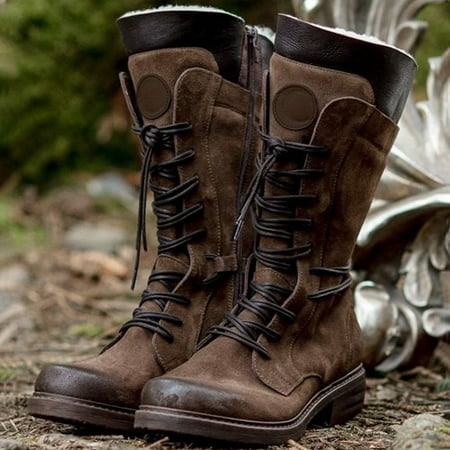 

Women Shoes Fashion Mid Heel Suede Casual Solid Color Round Toe Lace-up Warmth Plush Thick Waterproof Mid-tube Knight Snow Boots Women s Snow Boots Holiday Clearance