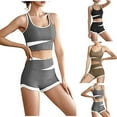 thumbnail image 4 of Lovskoo Workout Sets for Women 2 Piece Outfits Color Block Sleeveless Gym Shorts High Waisted Shorts Sports Bra Gym Sets Black, 4 of 4