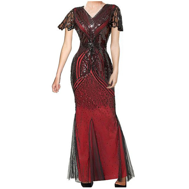Cameland Robe de Soirée pour Femme, Ourlet Sirène à Paillettes des Années 1920, Maxi Longue, Robe de Bal Formelle