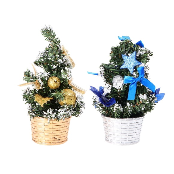 2 piezas de decoración de árbol de Navidad artificial modelo de árbol de Navidad regalos para tienda de oficina en casa (20 cm azul A y dorado A)
