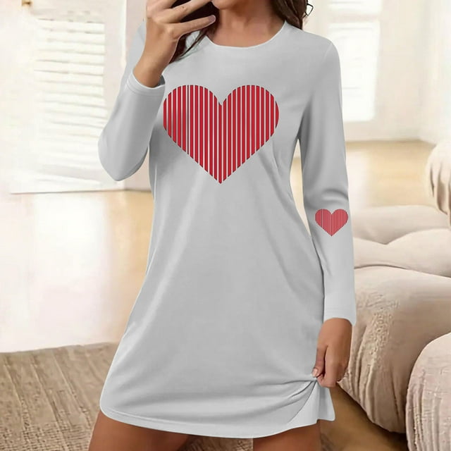 Camisón corto holgado y cómodo con cuello redondo y manga larga estampado para mujer