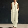 thumbnail image 5 of Ecqkame Two Piece Sets for Women Summer Casual V-Neck Tank Top and Wide Leg Pants Lightweight Vacation Solid Color Outfit Set Beige S, 5 of 6