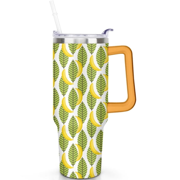 40 oz Banana Tumbler with Handle Flip Straw Lid Travel 40oz Banana Tumbler Lids Straws Vacuum Insulated Leak Proof Stainless Steel Cup Mug Gifts for Men Women Him Her