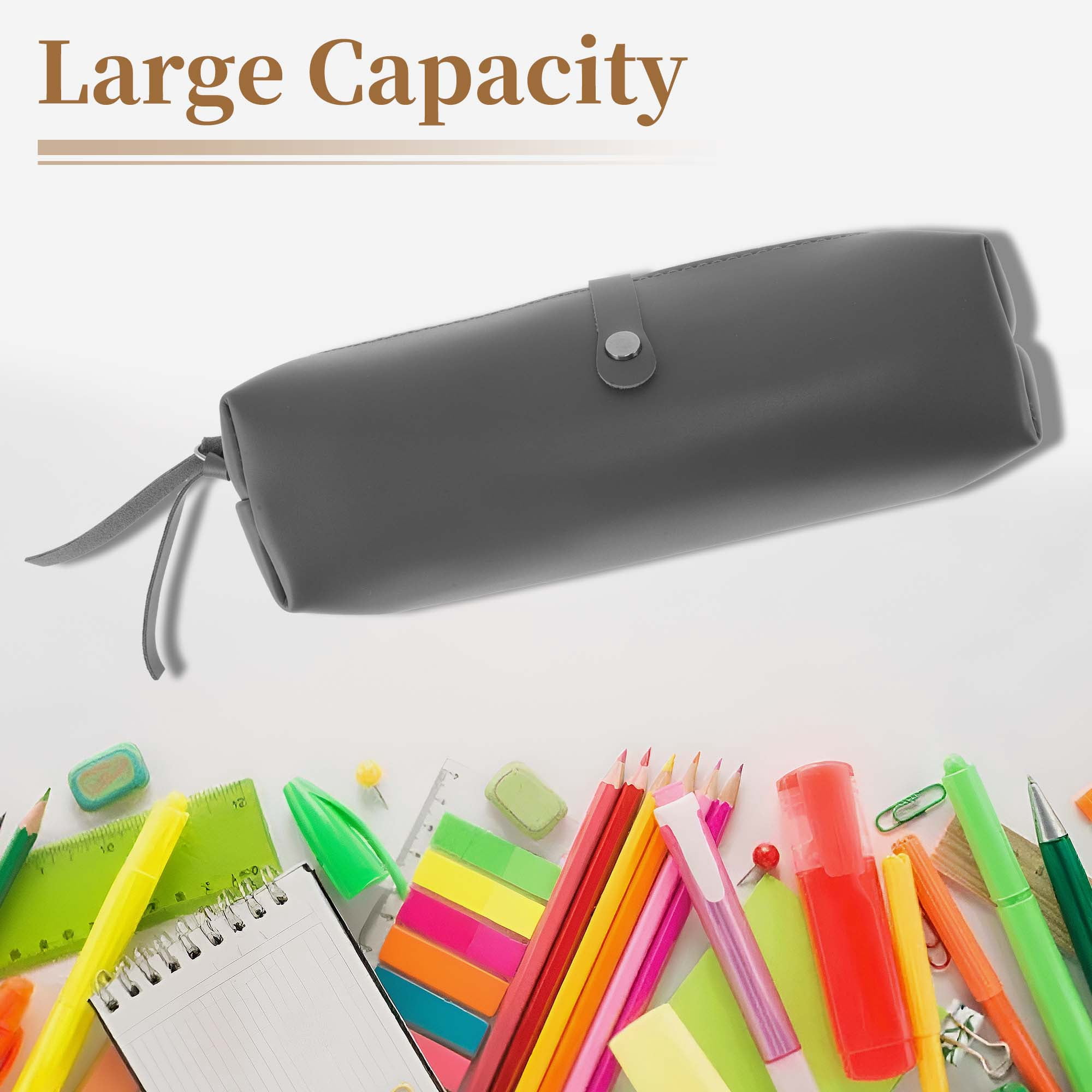 Unique Bargains Leather Style Aesthetic Pen Bag Organizer Gray