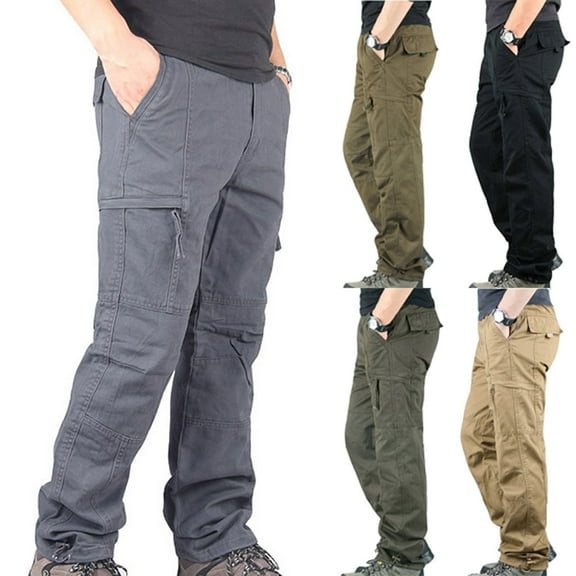 ibuvkizy Mens Cargo Pants with Multi Pockets Elastic Waist Straight Leg Casual Full Length Cargo Trousers,Sizes M-3XL