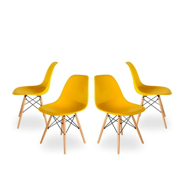 Juego de Sillas Alterego Tipo Eames Amarillo 4 Piezas