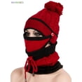 thumbnail image 6 of BadPiggies 3 in 1 Winter Knitted Beanie Hat Scarf Mask Set, Fleece Lined Face Neck Warmer Set for Women Girls Ski Caps with Pompom (Red), 6 of 7