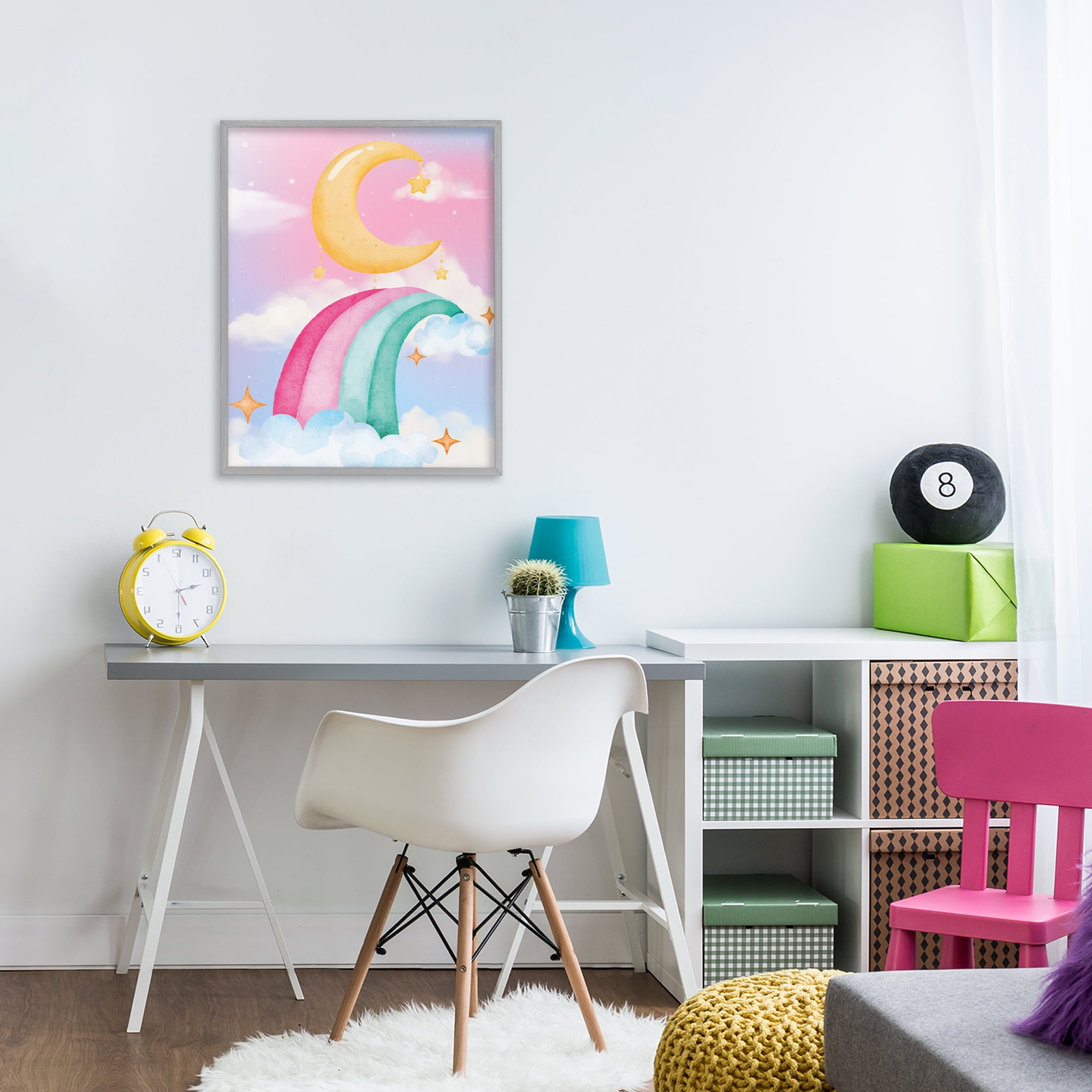 Moon Rainbow in Clouds Gray Framed Giclee Art, design by Jesse Keith