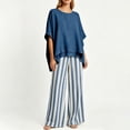 thumbnail image 6 of Costeam Womens Vertical Stripe Wide Leg Pant Two Piece Outfit Oversized Asymmetric Hem Short Sleeve Crew Neck Top with Side Pocket Loose Fit Casual Co Ord Set, 6 of 6