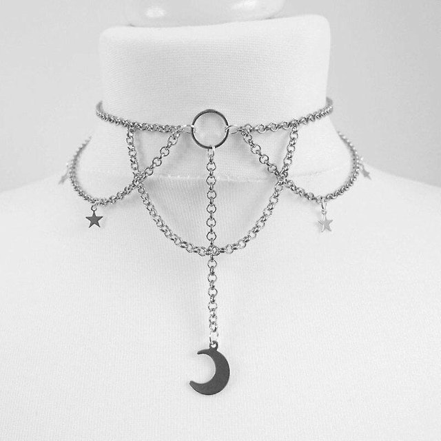Gargantilla de luna creciente negra YONGSHENG Collar gótico Grunge terciopelo negro
