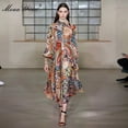 thumbnail image 7 of Moaa Yina Lapel Single Breasted Lantern Long Sleeve Vintage Print Dress, 7 of 7