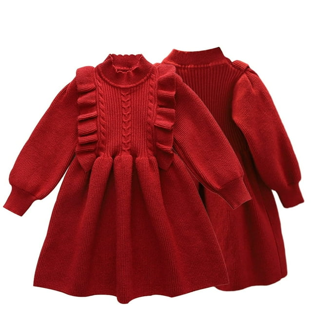 Enfants Tout-Petits Tricot Robe pour les Filles 1-6T Bébé Automne Hiver Pull Robe Tutu Jupe Décontractée Pull Manches Longues Solide Tricot Robe d'Hiver