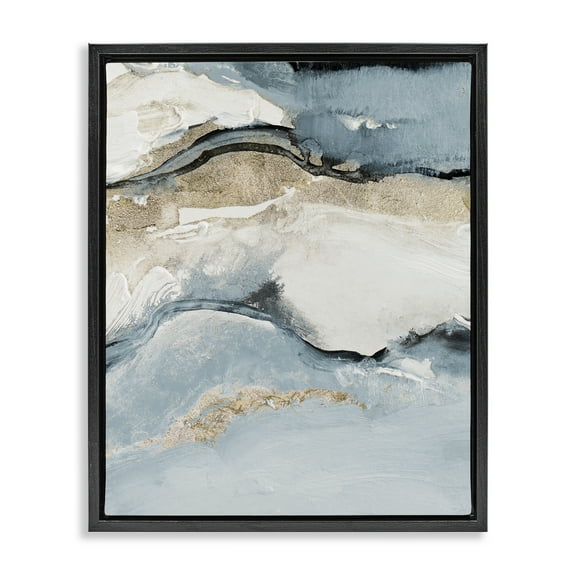 Stupell Industries Blue Organic Agate Pattern Abstract Painting Black Floater Framed Canvas Art Print Wall Art, 17 x 21