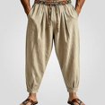 thumbnail image 2 of HOMADLES Mens Casual Linen Joggers Pants Elastic Waist Side Pocket Sports Pants Outdoor Athletic Pants Khaki Size XL, 2 of 9