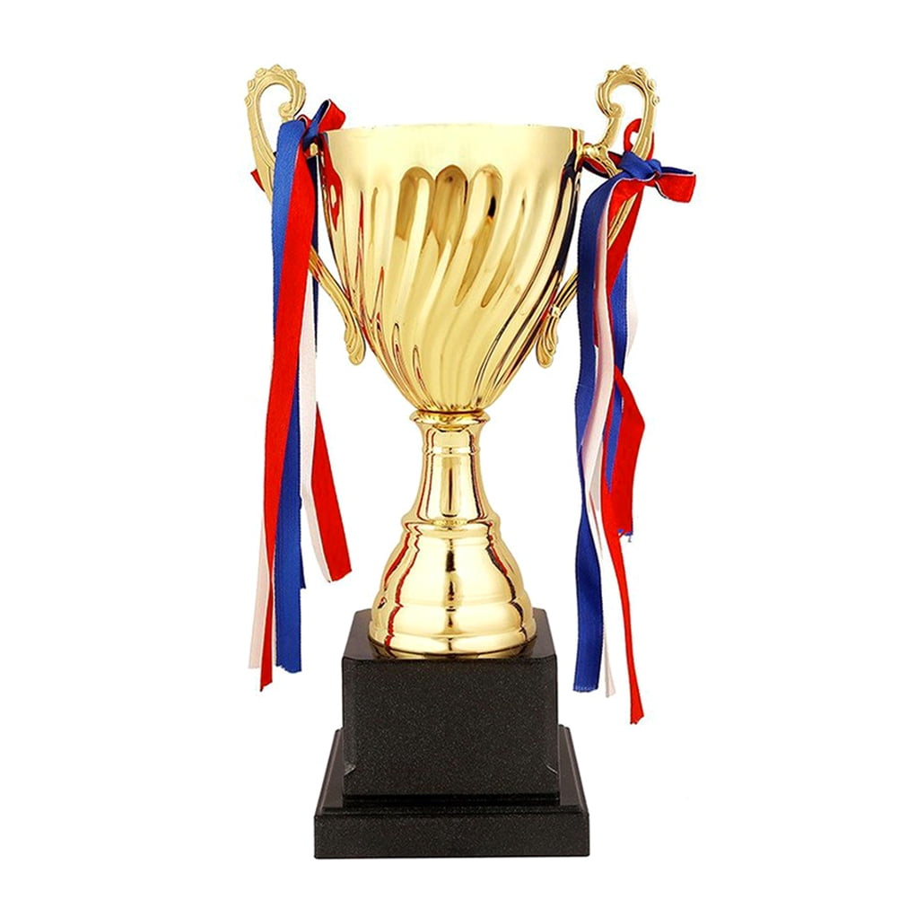 Gold cup with red flash accents Free engraving star award trophy. 