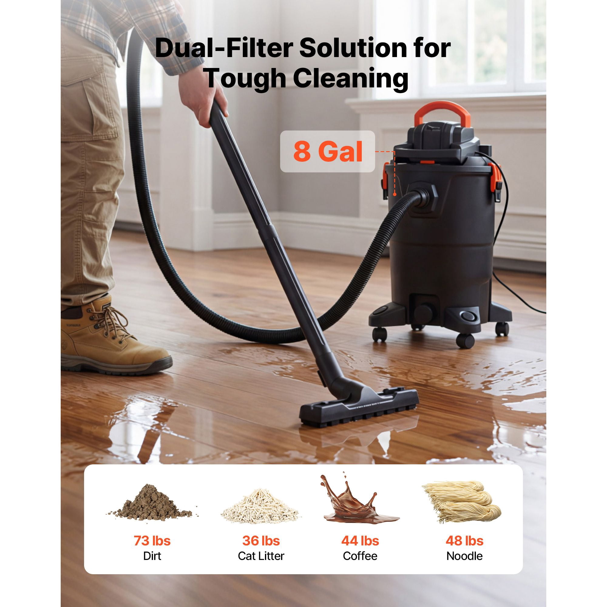 3-in-1 Shop Vac, 11 Gallon Wet Dry Shop Vacuum, 4.5 Peak HP Portable Vacuum Cleaner with Blower, Dual-Filter, 1350W Input Power, 1.25in x 7ft Hose, 9.8ft Cord for Jobsite, Workshop, Garage, Home
