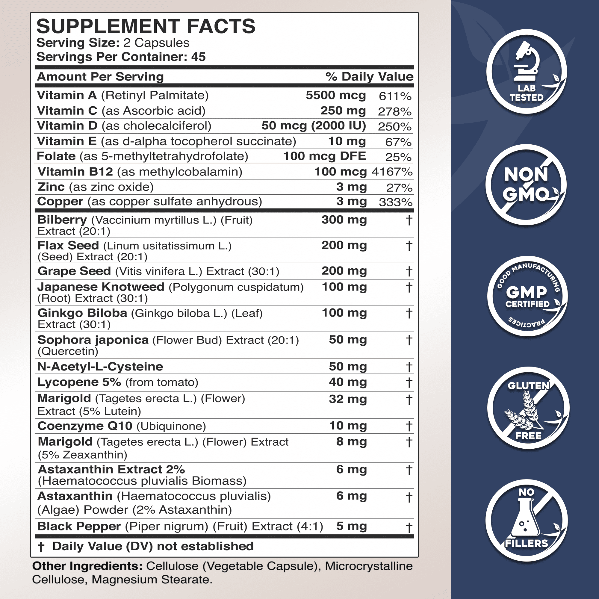 Gade Nutrition Lutein and Zeaxanthin Supplements + Astaxanthin, Omega 3, Resveratrol, Bilberry, Lycopene, Quercetin, Ginkgo Biloba, Vitamin D - Advanced Eye Support & Health Vision Formula
