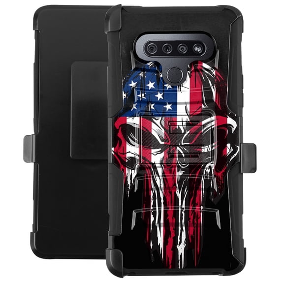 DALUX Hybrid Kickstand Holster Phone Case Compatible with LG Stylo 6 / Stylo 6 Plus - Melting Skull US Flag