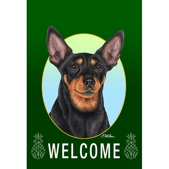 Miniature Pinscher Black/White Cropped - Best of Breed Welcome Pineapples House Flags