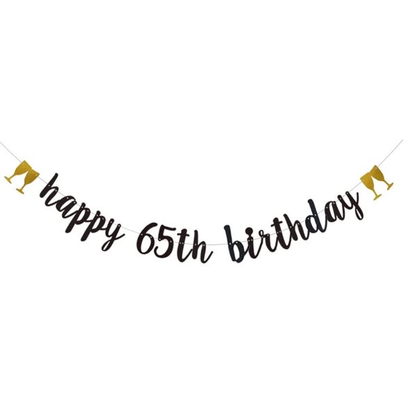 Happy 65th Birthday Banner,Pre-Strung, 65TH Birthday Party Garlands Bunting Sign Photo Props Backgrounds,65 Years Old Birthday Party Decorations Supplies,Letters Black