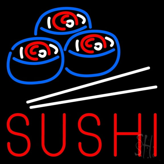 Red Sushi With Sushi Logo LED Neon Sign 16 x 16 - inches, Clear Edge Cut Acrylic Backing, with Dimmer - Bright and Premium built indoor LED Neon Sign for restaurant window and interior decor.