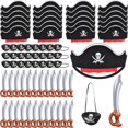 thumbnail image 1 of Set ZeediX para fiesta pirata, 72 unidades: 24 sombreros de pirata, 24 espadas, 24 parches para los ojos, 1 of 7