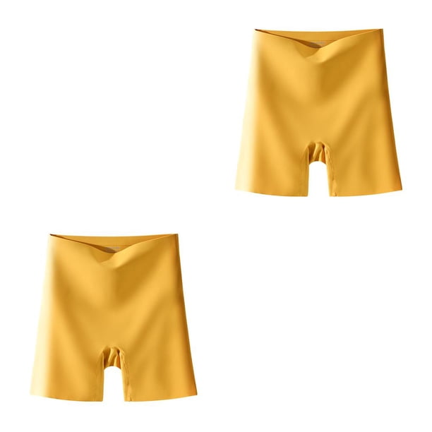 Qarigey Pantalones de seguridad de seda sin costuras de cintura alta, medias cortas, bragas de realce de verano, ropa interior para el abdomen Amarillo L(100-120 kg) 2piezas