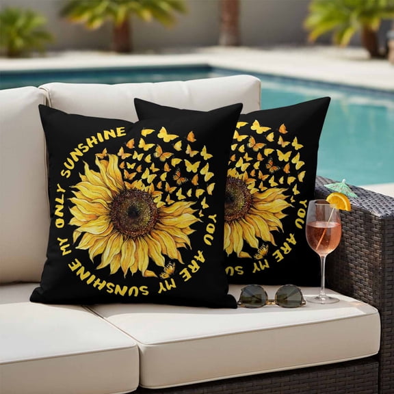 Sunflowers Outdoor Pillow Covers 16x16 Inch Throw Pillow Covers Set of 2 Waterproof Decorative Pillow Cases Yellow Butterfly Farmhouse You Are My Sunshine Cushion Covers for Patio Furniture Garden