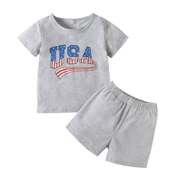 Bysome Toddler Boy Outfit Size 3 Years-4 Years Kids Baby Girls 4Th Of July Summer Short Sleeve Independence Day T Shirt Tops Stars Stripes Shorts Outfits Set Grey Boy Outfit Set