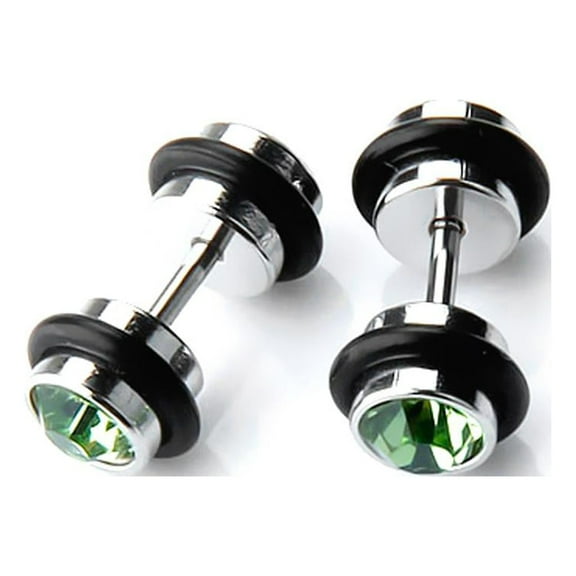 EHJRE 2pcs Mens Earring Ear Stud Stainless Steel Green CZ Crystal Fake Plug