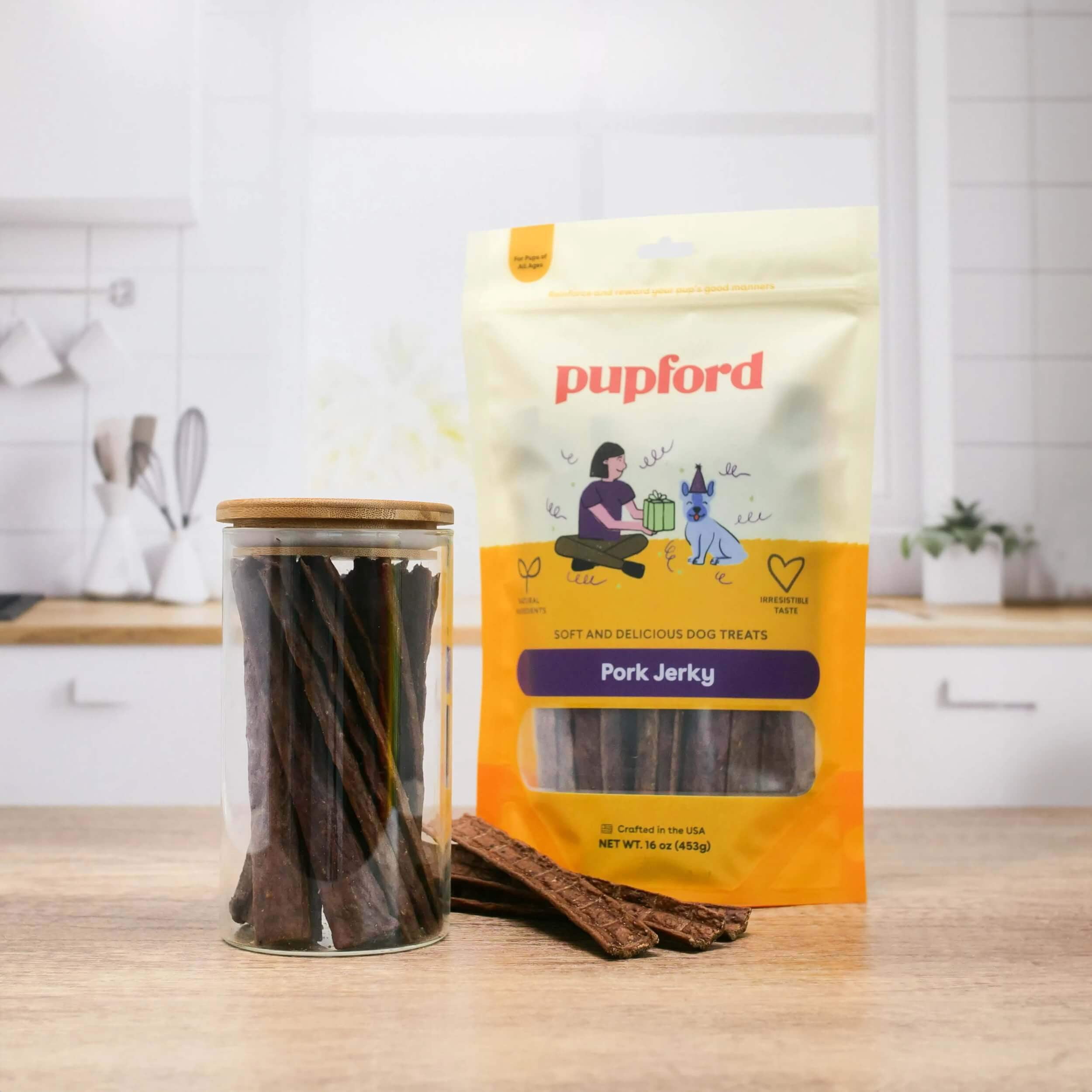 Pupford Soft Jerky for Dogs & Puppies, All-Natural, Healthy Dog Treats, No Fillers, Made in USA (Pork, 16 oz)