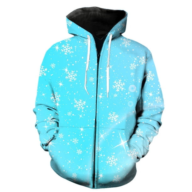 Sudadera con capucha y cremallera para hombre, con estampado de copos de nieve de invierno, divertida, 3D, informal, de gran tamaño, unisex, de manga larga, estilo hip hop, primavera y otoño