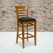 Flash Furniture HERCULES Series Ladder Back Cherry Wood Restaurant Barstool - Black Vinyl Seat