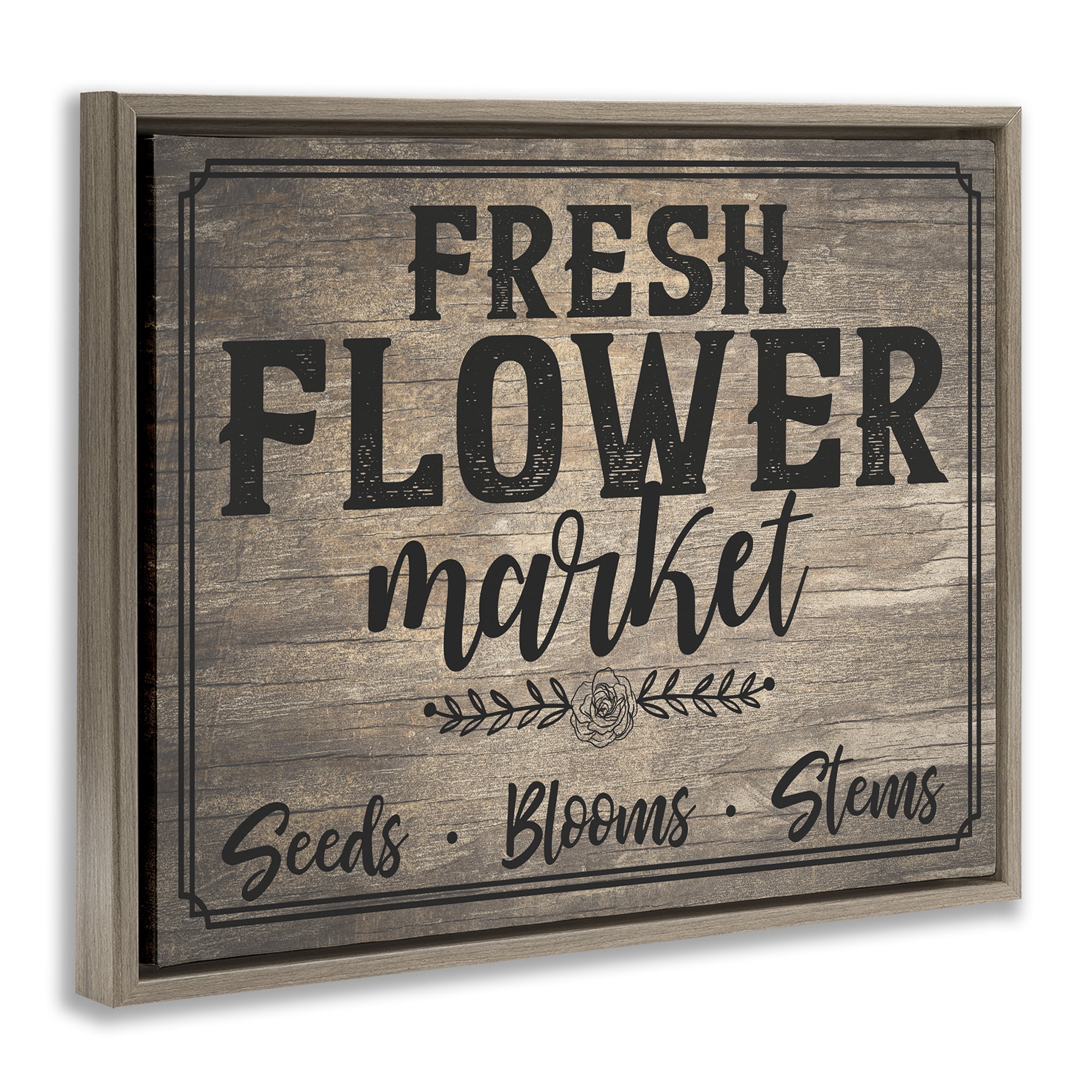 Stupell Industries Rustic Flower Market Text & Numbers Painting Brown Floater Framed Canvas Art Print Wall Art, 31 x 25