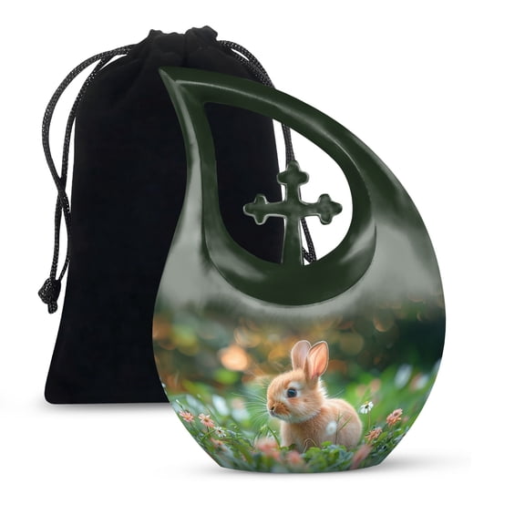JAGSHASHI Twilight Garden Rabbit Large Urn For Ashes Adult Male - Cremation Urn For Women - Urn For Human Ashes Adult Male - Cremation Urn For Adults - 10 Inch With Velvet Bag - Cremation Urn Adult