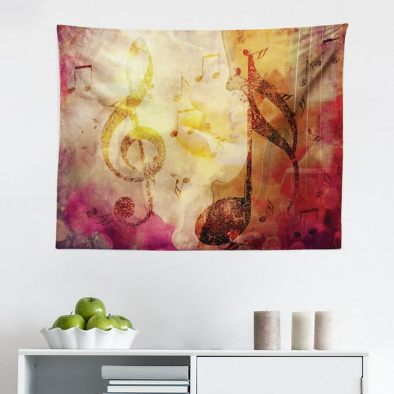 70s Party Tapestry, Compact Cassette Player and Some Vinyl Records with Seventies Text Oldschool, Fabric Wall Hanging Decor for Bedroom Living Room Dorm, 2 Sizes, Multicolor, by Ambesonne